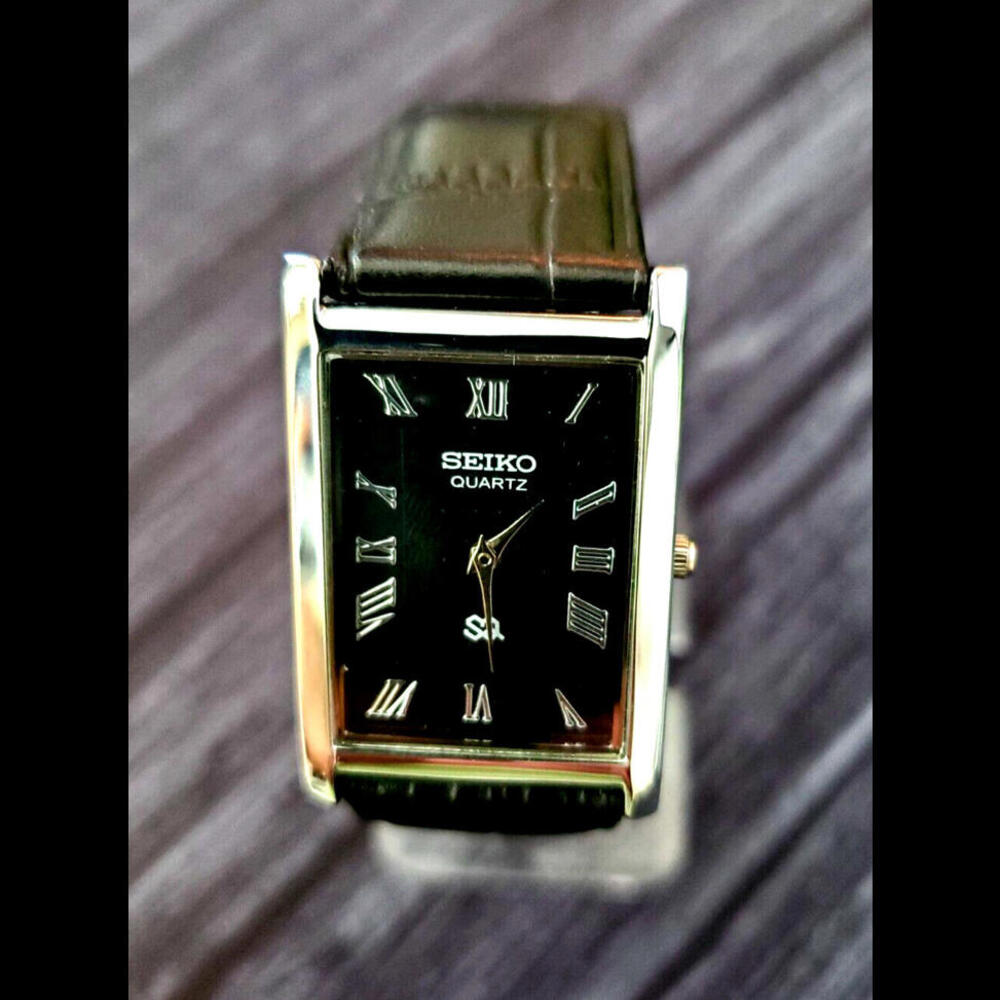 Vintage NOS Men Tank  Slim Seiko Rectangular Dress‎ Watch New Mvt & Batt🌟